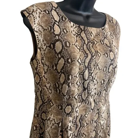 Michael Kors Snakeskin Print Sheath Dress Size 8 Tan Brown Cap Sleeve Lined EUC - Picture 3 of 10